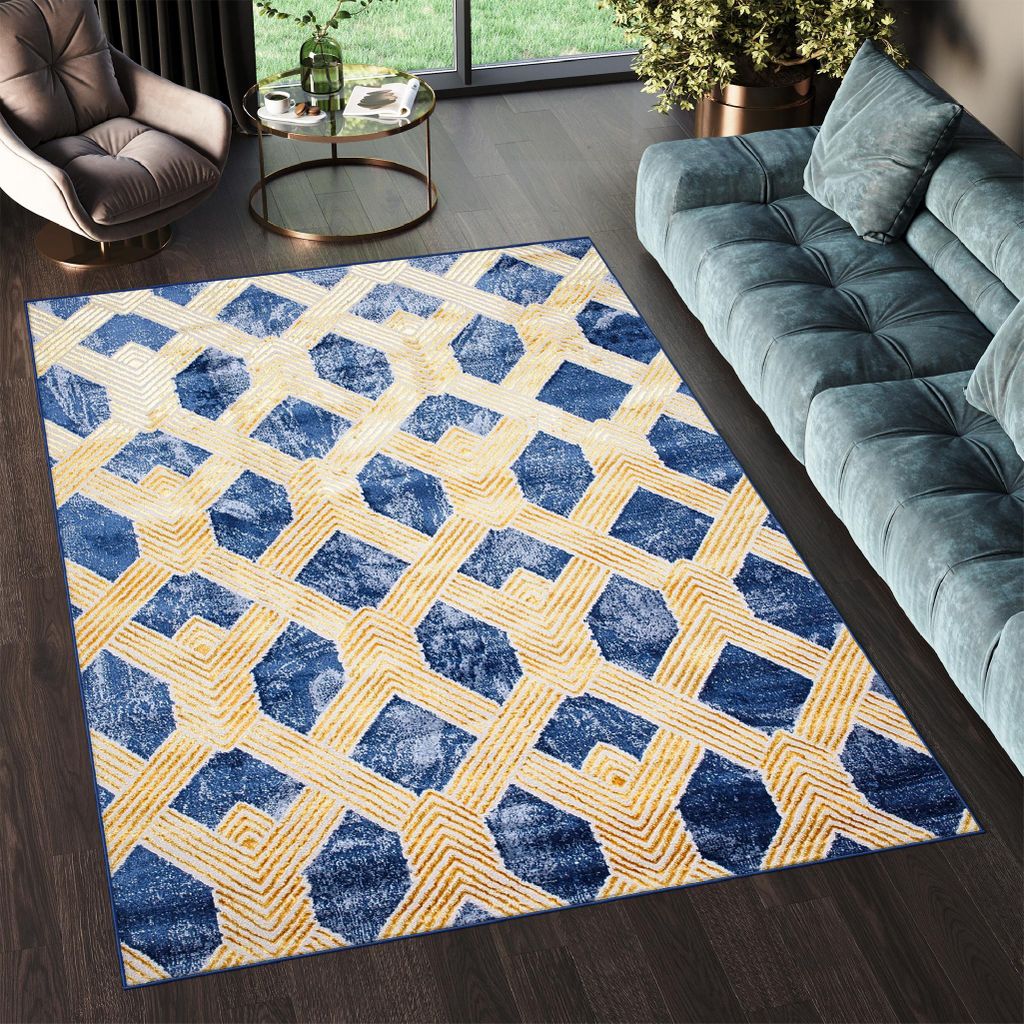 Tapiso Teppich SHINE Modern Vintage Design Blau 80 x 150 cm