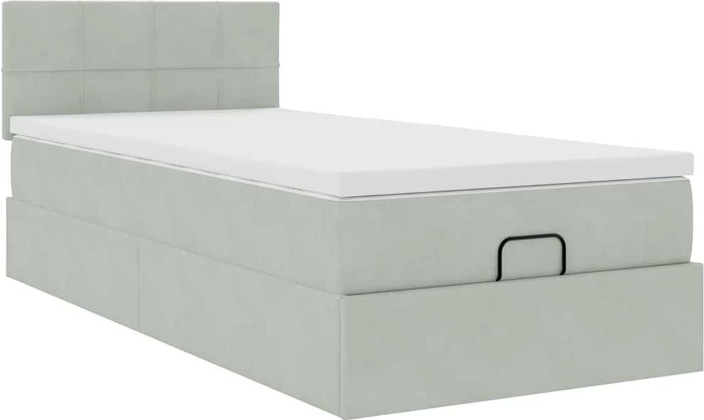 Ottoman-Bett mit Matratze Hellgrau 90x190 cm Samt