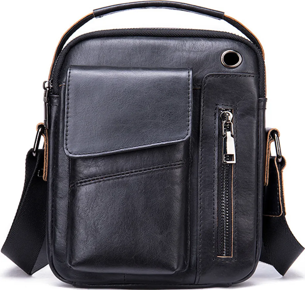 Sac à bandoulière en cuir ASKSA noir pour homme élégant et actif
