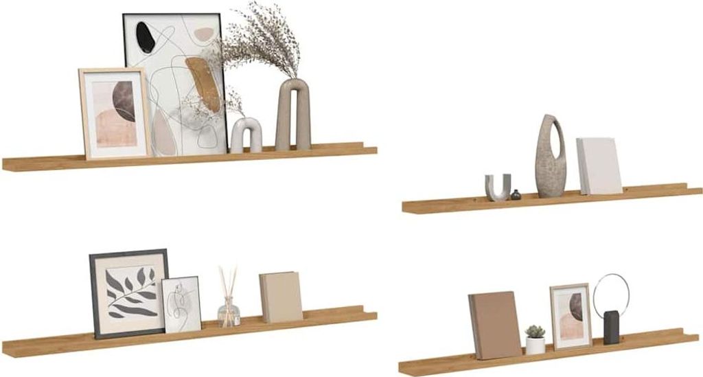 Langlebige Wandregal mit Regal 4 pcs - Montage erforderlich - Braun 115 x 9 x 3cm Holzwerkstoff - Möbel205600 - Wandregale