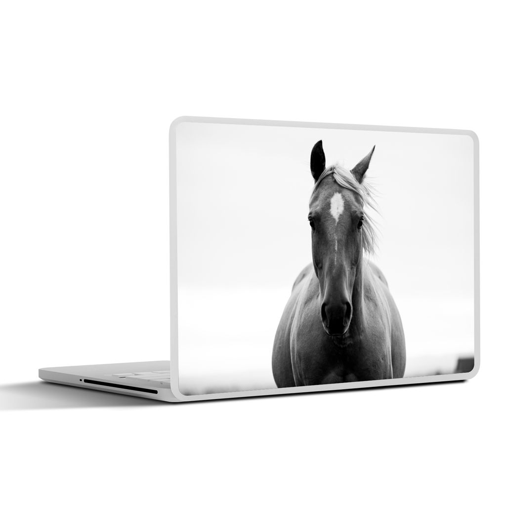 MuchoWow Laptop Aufkleber Sticker Cover Pferd - Schwarz - Weiß - Porträt 40x30 cm - Laptop Dekoration - Selbstklebend
