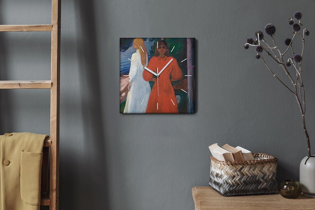 Coloray Hodiny Unikátní 30x30 cm Tiché hodiny Pro obývací pokoj a kuchyň Nástěnné hodiny Plátno Bílé ručičky hodin - Červené
