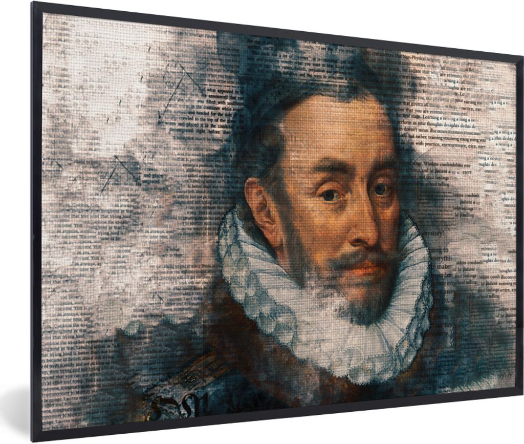 MuchoWow Gerahmtes Poster Wilhelm von Oranien - Adriaen Thomasz - Zeitungsartikel 90x60 cm - Poster mit Schwarzem Bilderrahmen Wandposter Rahmen ...