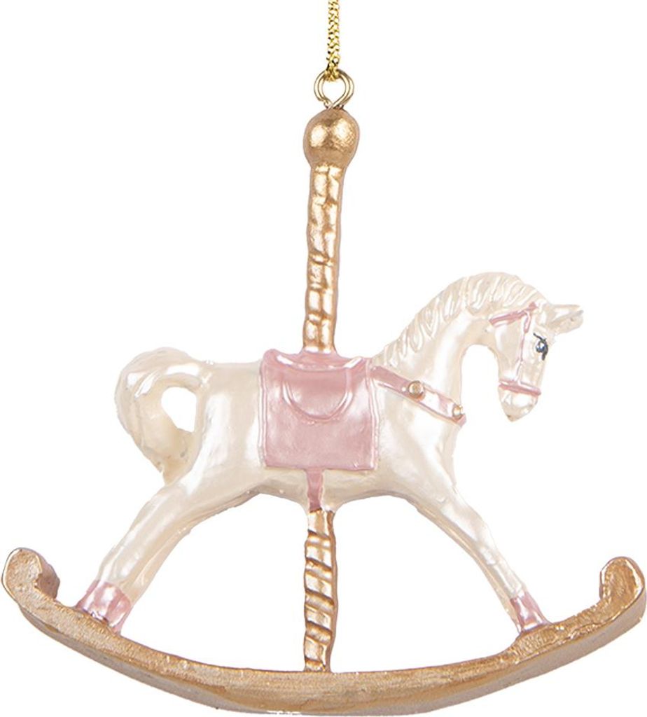 Clayre & Eef kerstornament, schommelpaard, 8x2x7 cm, wit, Productafbeelding 