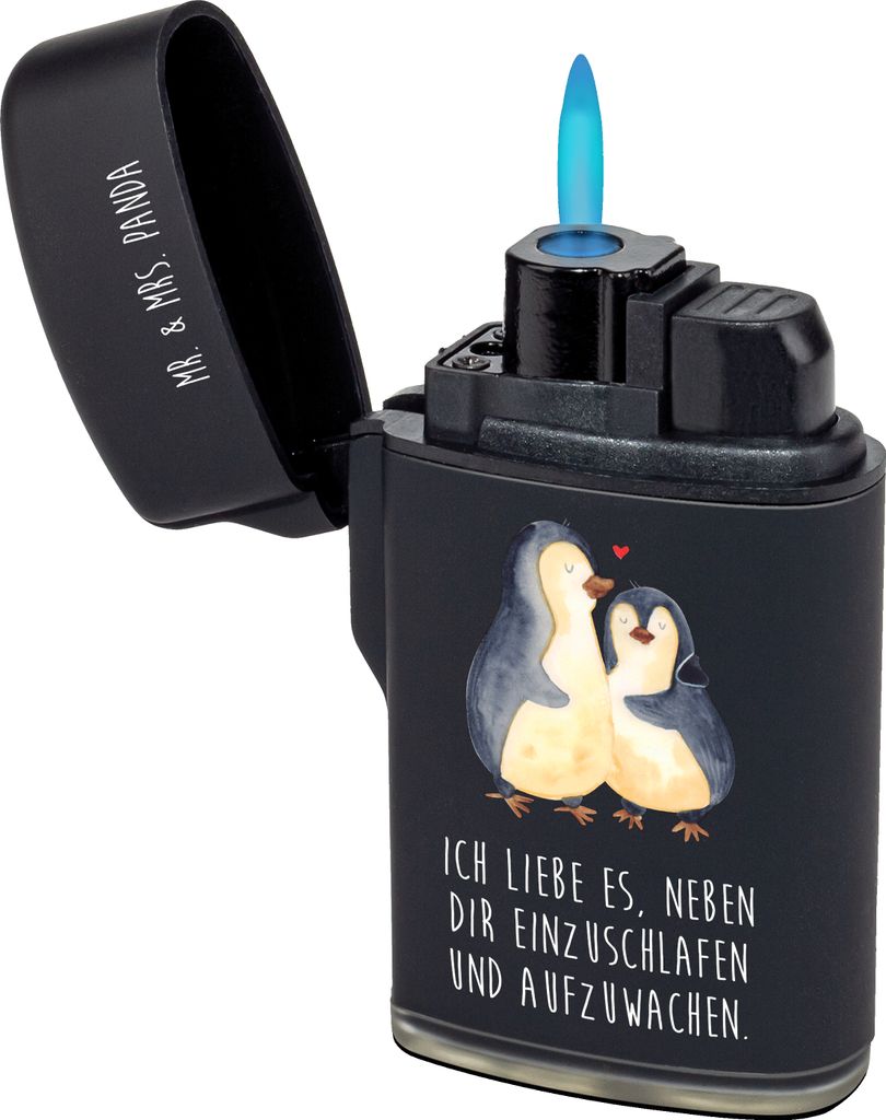 Mr. & Mrs. Panda sturmfeuerzeug Pinguine Einschlafen - Schwarz - Geschenk, Gasfeuerzeug, für Frauen, zündgerät, Partner, Feuerzeug, Feuerzeuge, ...
