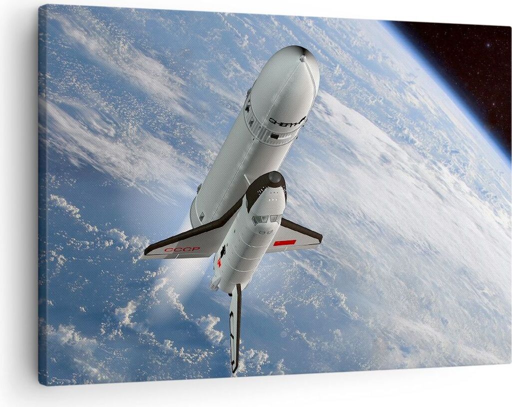 Bild auf Leinwand - Leinwandbild - Himmel Rakete Kosmos Planet - 70x50cm - Wand Bild - Wanddeko - Leinwanddruck - Bilder - Kunstdruck - Wanddekorat...