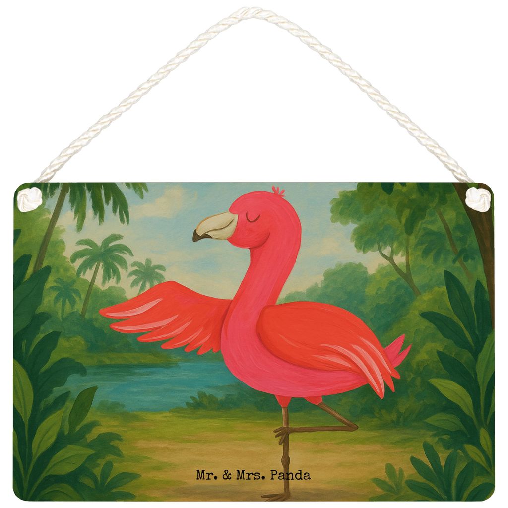 Mr. & Mrs. Panda Schild Flamingo Yoga Design DIN A6 - Weiß - Geschenk, Urlaub, Holzschild, Achtsamkeit, hängeschild, wandtafel, Yogi, Türschild,...