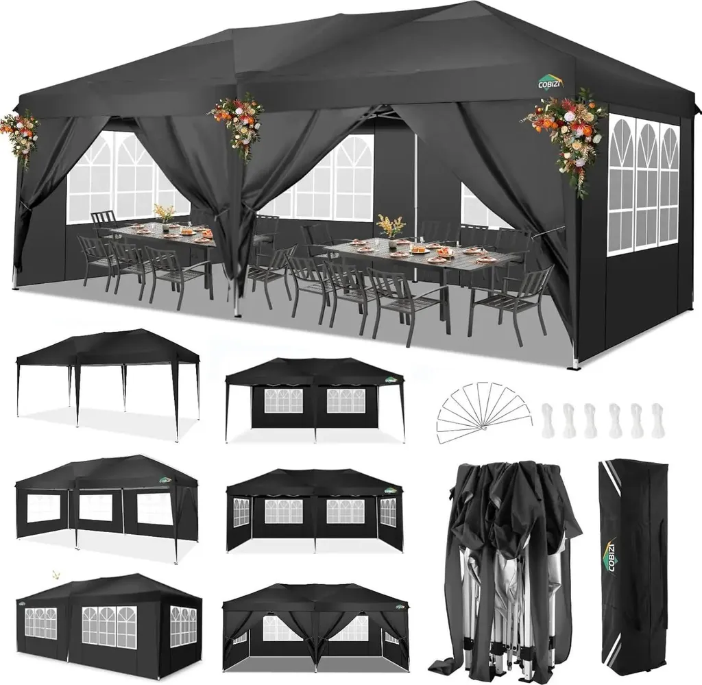 Tente de réception étanche 3x6m noire ajustable - Structure renforcée