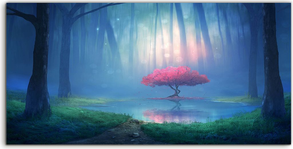 Coloray Canvas 120x60 Wandbild Leinwand Bilder Landschafts Wald Kirsch Baum im Wald