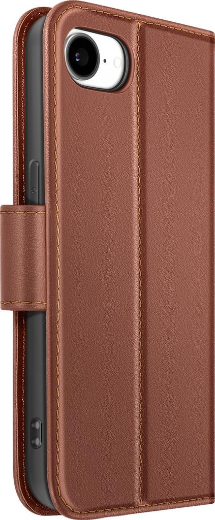 Avizar, Portemonnaie Etui iPhone 16e Premium Leder mit Standfunktion, Braun
