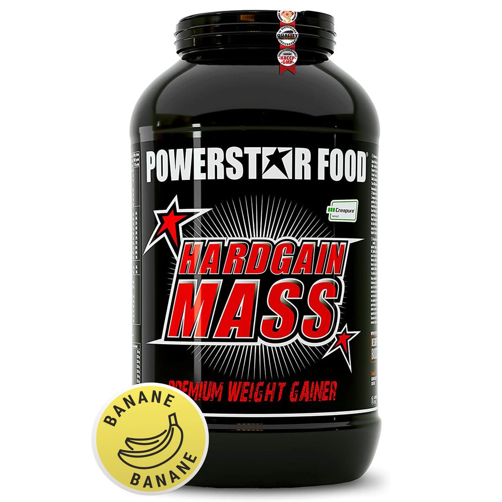 Powerstar HARDGAIN MASS 3600g | PREMIUM WEIGHT GAINER ohne Zucker-Zusatz | Masse, Kraft & Muskelaufbau | Mass Gainer Shake mit Kreatin | Banana