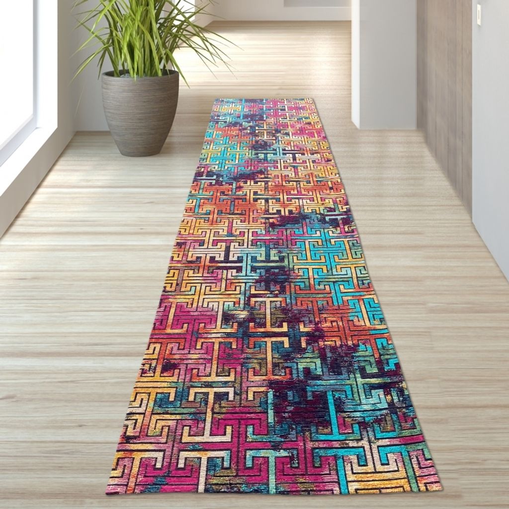 Teppich abstraktes Muster bunt Größe - 80 x 300 cm