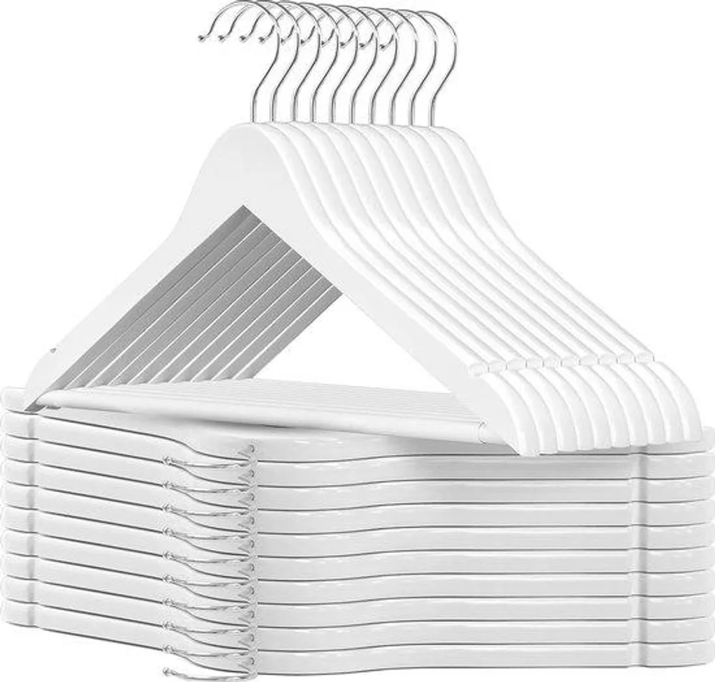 Cintres bois avec crochet 360° et bandes anti-glisse blanches - Lot 20