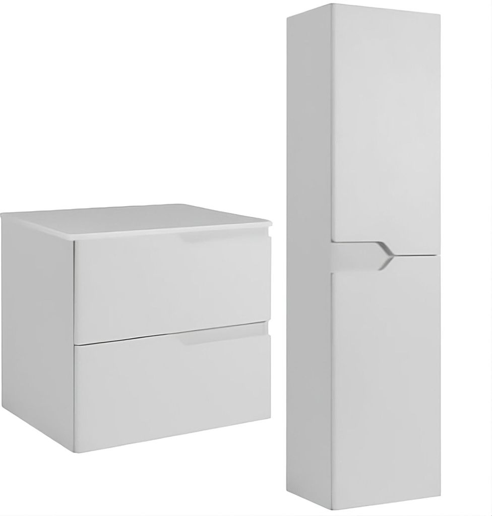 RODAN | Badmöbel Set - Weiß - Hoher Badezimmerschrank und Waschbeckenunterschrank 60 cm - Schrank mit Tischplatte - Hängend - MDF - MODERN