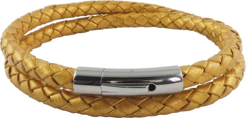 König Design Lederkette Lederband Leder-Armband 6 mm Herren Halskette 17 cm - 100 cm geflochten, Länge:21 Zentimeter, Farbe:Gold