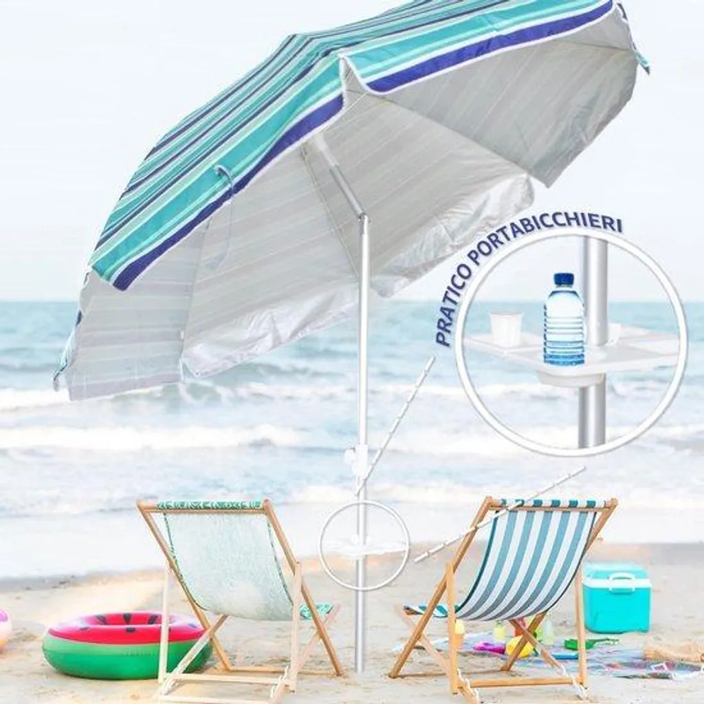 Parasol de plage familial 240 cm protection UV maximale mât alu résistant