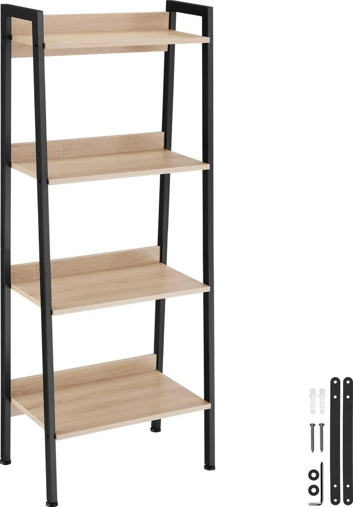 Bibliothèque échelle Chêne Sonoma et Bois Clair, Meuble de Rangement 138cm