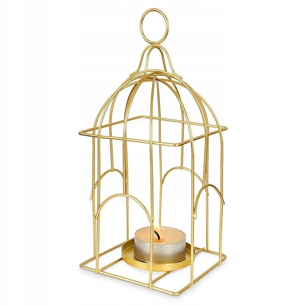 Lanterne cage à oiseaux en métal doré pour bougie stable et sécurisée