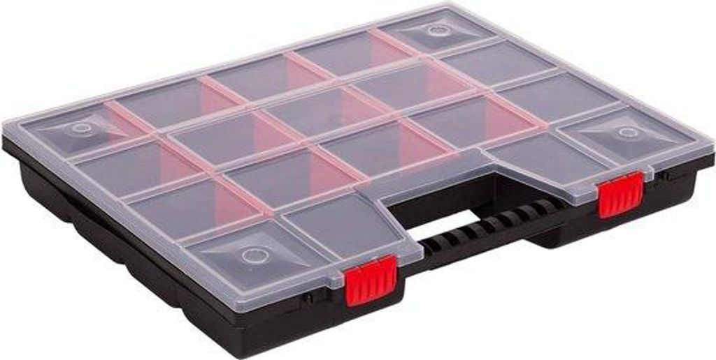 20 Zoll Transportholster mit transparenter Abdeckung - kleine Werkzeugkiste - Schraubenbox mit 18 Fächern - Werkzeugbox 490 x 390 x 65 mm - Zubeh...