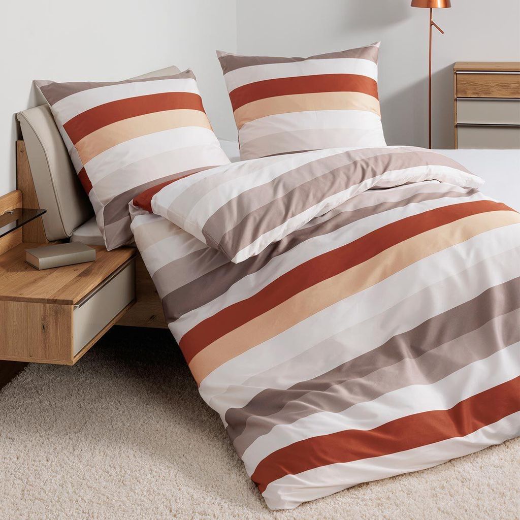 Janine Mako-Satin Bettwäsche Palermo 31169-04 beige rost orange 135x200 cm + 80x80 cm
