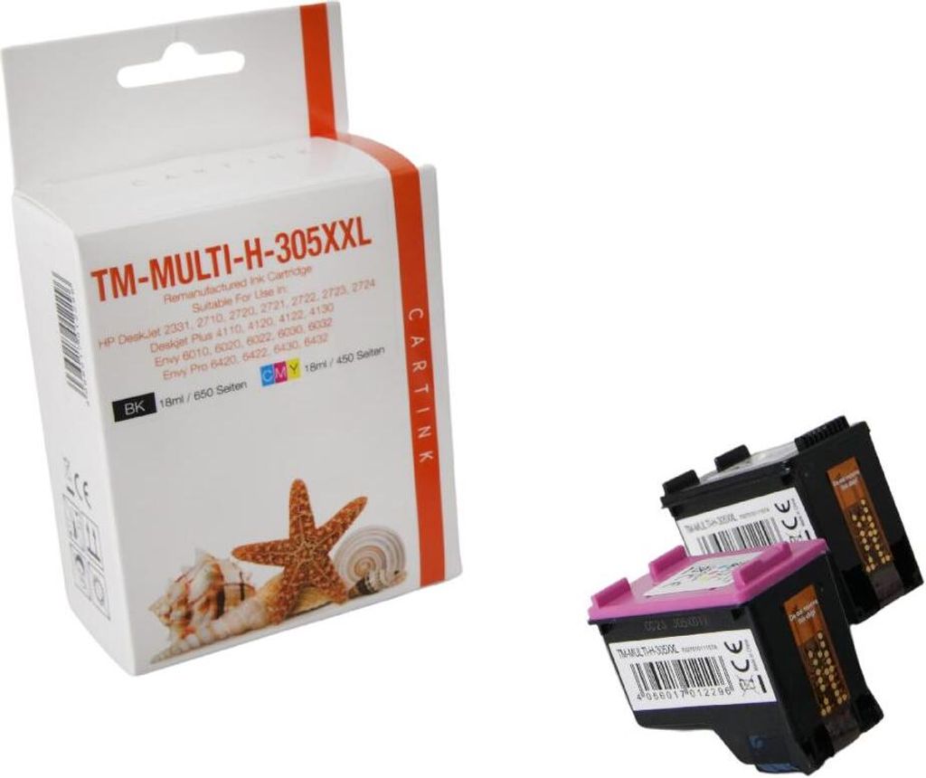 HP Multipack 305 schwarz + farbig XXL Alternativ Tinte für HP / 6ZA94AE / BK650 Seiten / CMY450 Seiten