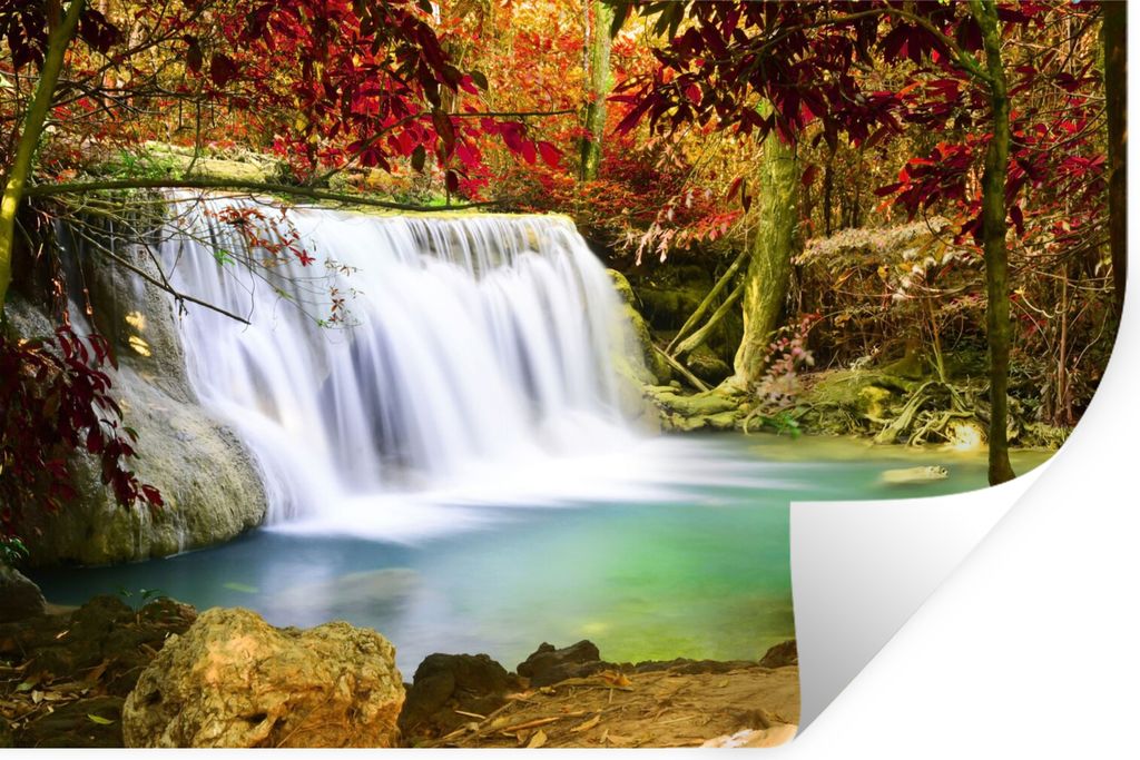 MuchoWow Wandtattoo Wandsticker Wandaufkleber Herbst - Wasserfall - Natur 60x40 cm Selbstklebend und Repositionierbar - Wierderverwendbar - Selbs...