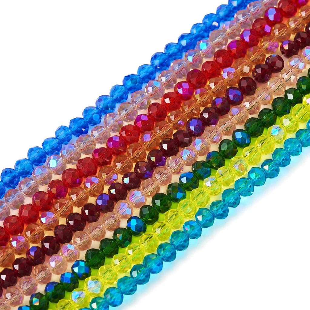 9 Stränge 4 mm Glasrondelle Perlen Facettenschliff Kristall Handwerksperlen Großpackung für DIY Ohrringe Armbänder Ketten Schmuckherstellung