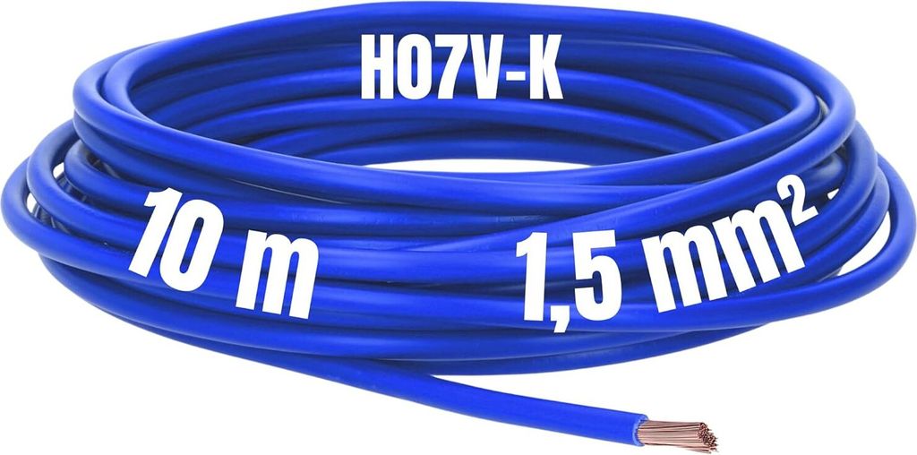 Kalitec 10 Meter H07V-K 1,5 mm² dunkelblau Verdrahtungsleitung I Aderleitung flexibel I PVC Einzelader I Litze 1,5mm2 I Verdrahtung feindrätig I ...