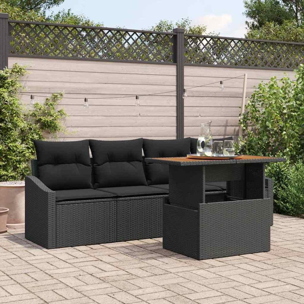 "2026 Promotion" Garten-Sofa-Set - Balkonmöbel - mit Kissen - 5 pcs - Schwarz Poly Rattan - Gartenmöbelset CC19000