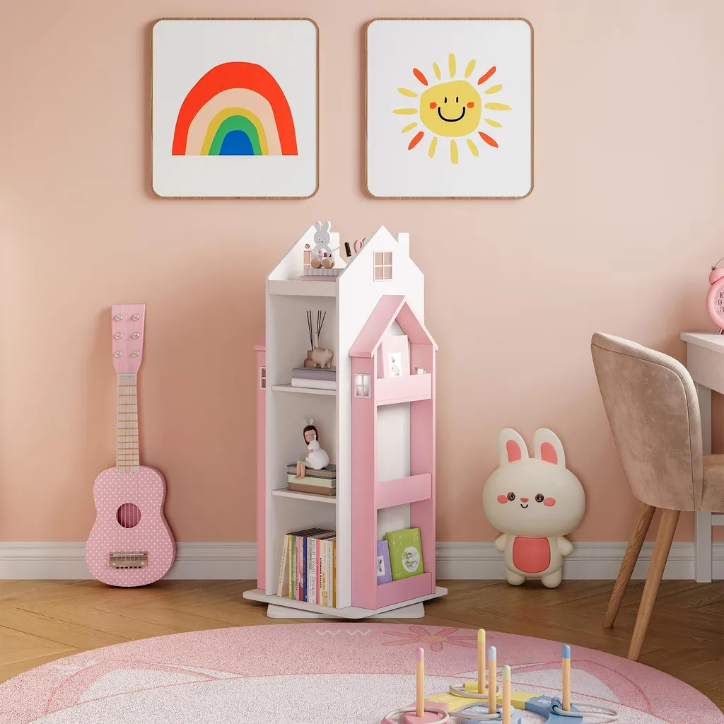 Bibliothèque tournante enfant maison Vipsali meuble de rangement Rose
