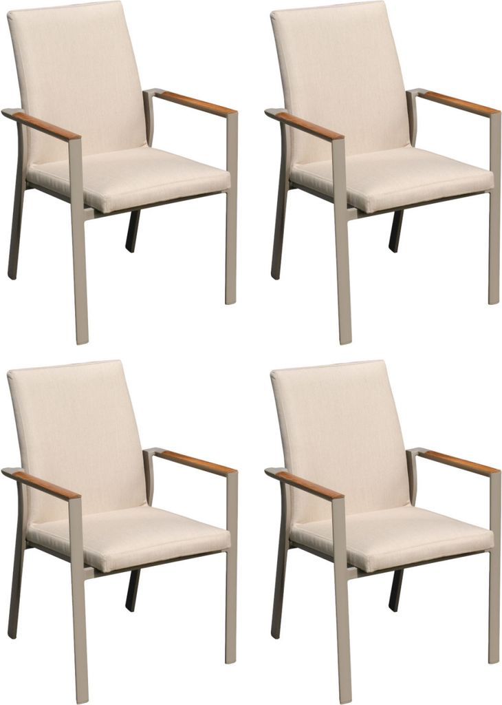 Sonnenpartner United 4er-Set Stapelsessel Stapelstuhl Aluminium champagner/Teakholz