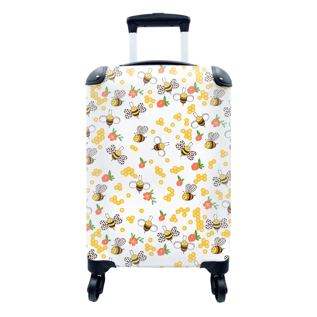 MuchoWow Koffer Handgepäck Trolley Rollkoffer Kleine Reisekoffer mit 4 Rollen - Honig - Biene - Blumen - Frühling - Cabin Size < 55x40x23 cm & ...