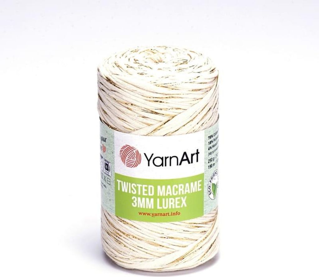 YarnArt Twisted Macrame Polyester 3mm - Creme/Gold, Flexibel & Zart für Makramee Projekte
