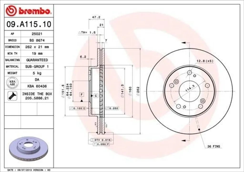 Disque de frein Brembo 09.A115.10 haute teneur en carbone pour Honda RN