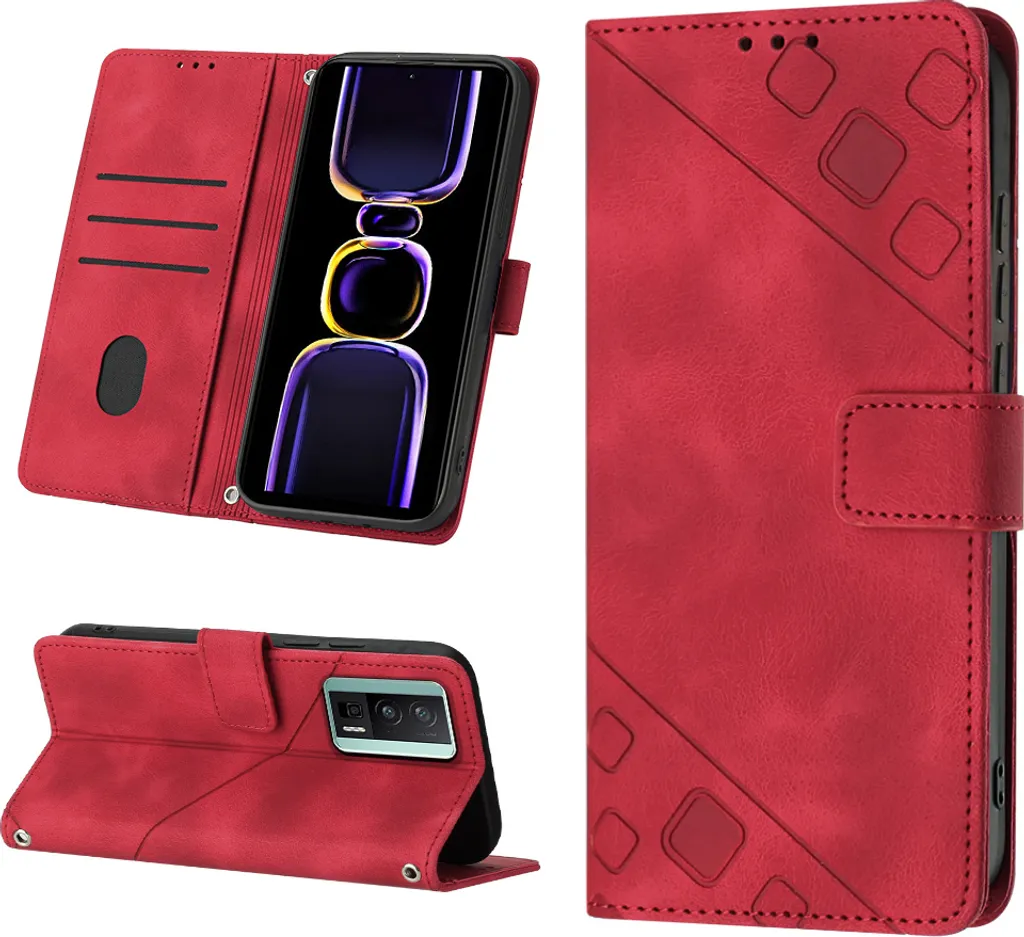 Cover Antiurto Rosso per Xiaomi Poco F5 Pro - Wallet Flip in Rilievo