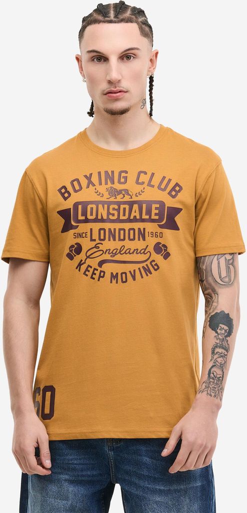 Herren T-Shirt normale Passform GRUTING Ochre/Oxblood XL Lonsdale