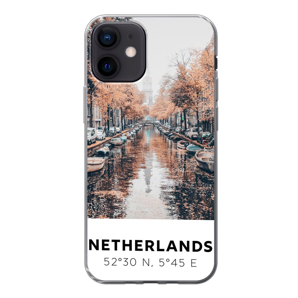 MuchoWow Handyhülle Schutzhülle Hülle für iPhone 12 Niederlande - Amsterdam - Gracht - Herbst Silikon Softcase Handy Hülle - Schutzhülle