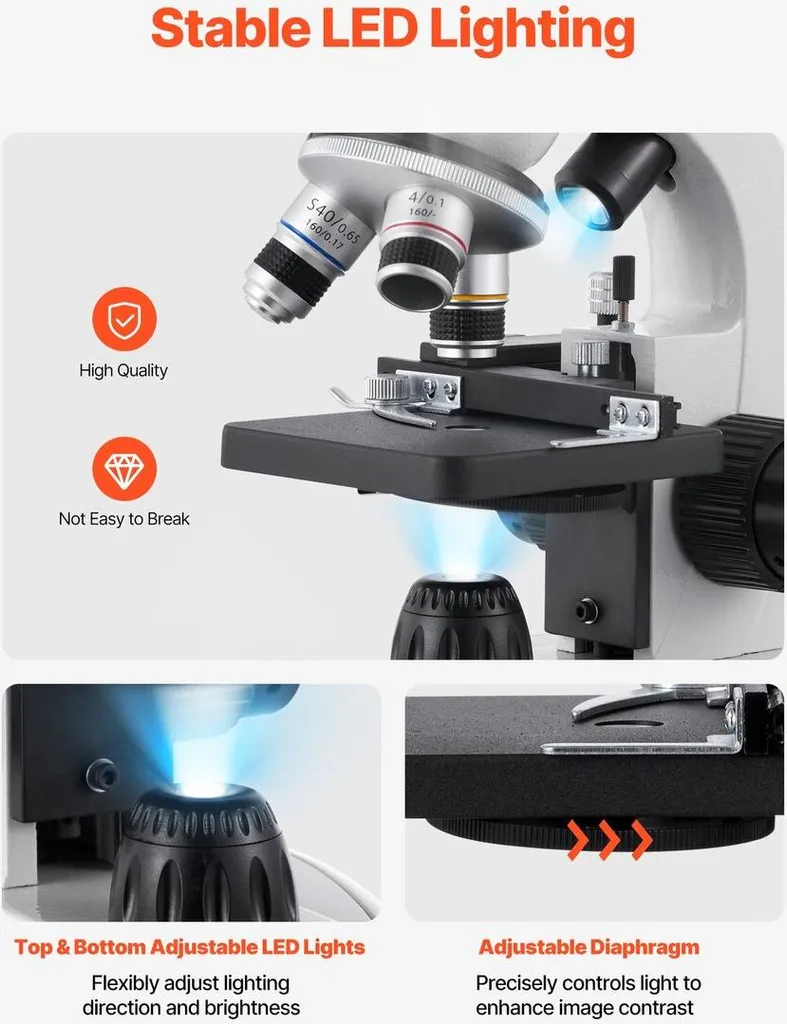 Microscope composé binoculaire professionnel 40-2000X haute précision