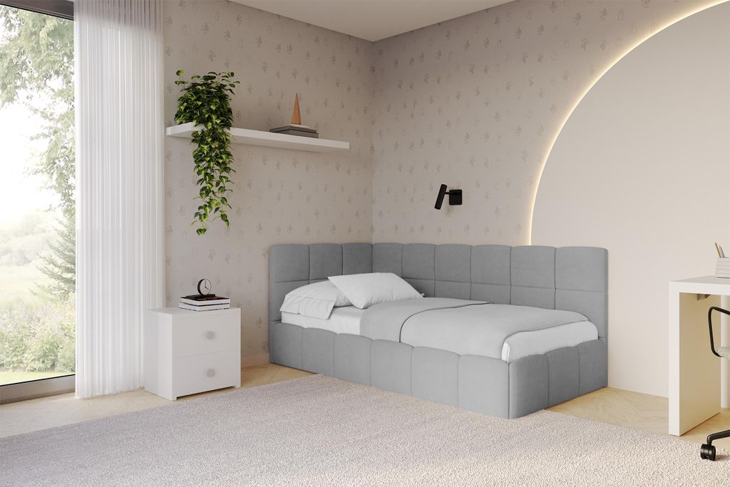 ALTDECOR Jugendbett mit Bettkasten - LIVY - 80x200 cm Hellgrau - Monolith 84 - Bett ohne Matratze - Einzelbett mit Stauraum - Polsterbett Kinderbett