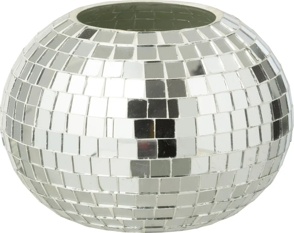 Bougeoir Argenté J-Line Effet Mosaïque Miroir - Verre Brillant de 12cm