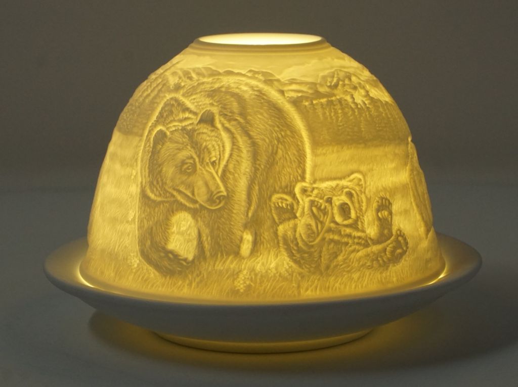 Dome Light Teelicht Braunbären Bär Bären Windlicht Porzellan Teelichthalter ca. Ø 12 cm Höhe 8,5 cm