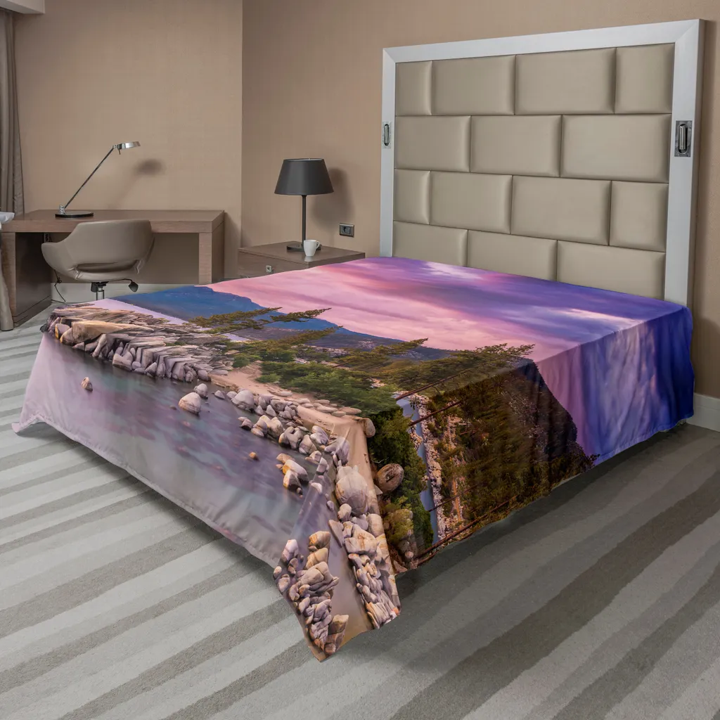 ABAKUHAUS Drap Plat Forêt au Bord du Lac Rose Gris, 244 x 205 cm