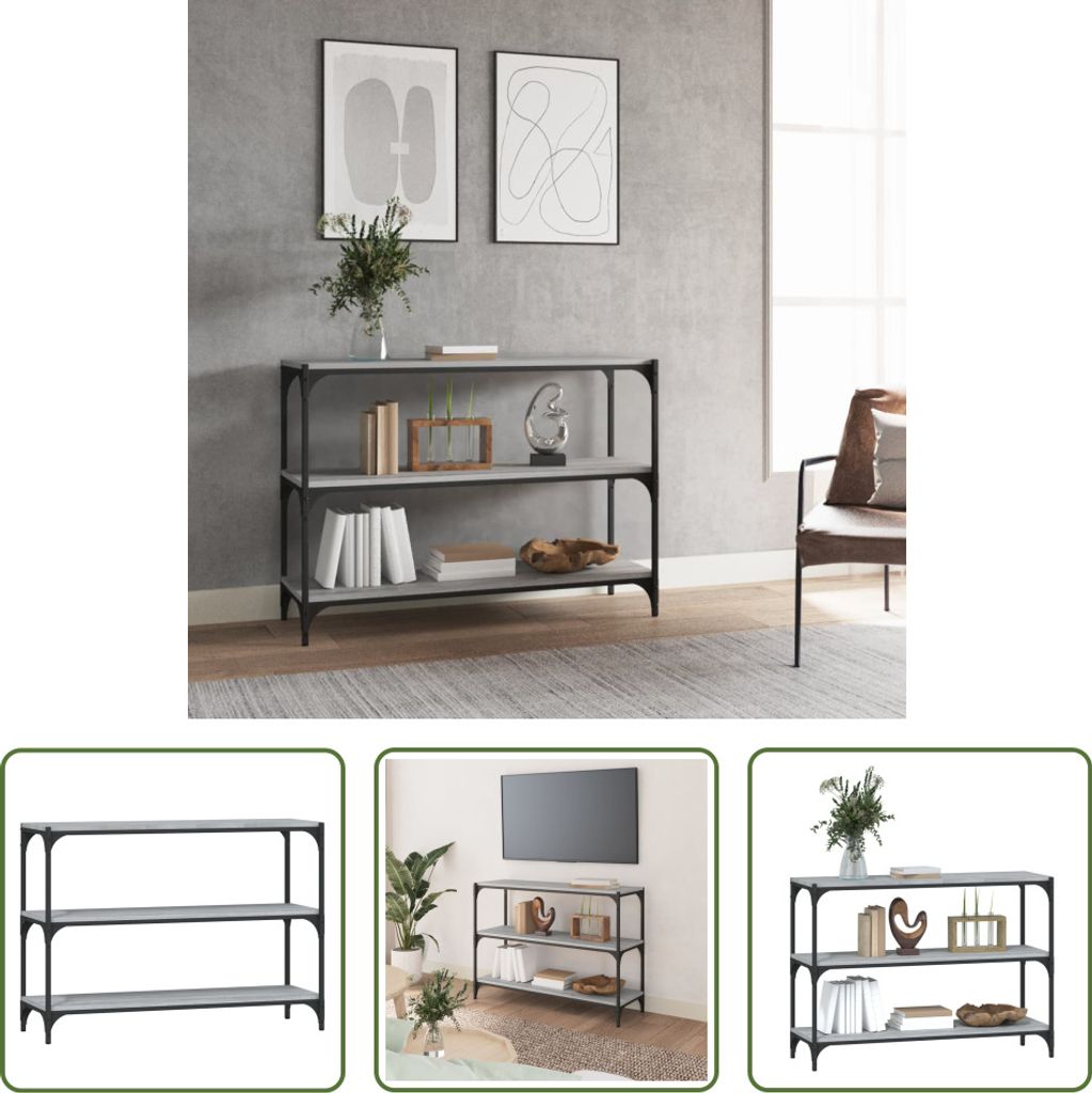 The Living Store Bücherregal Grau Sonoma 100x33x70,5 cm Holzwerkstoff und Stahl