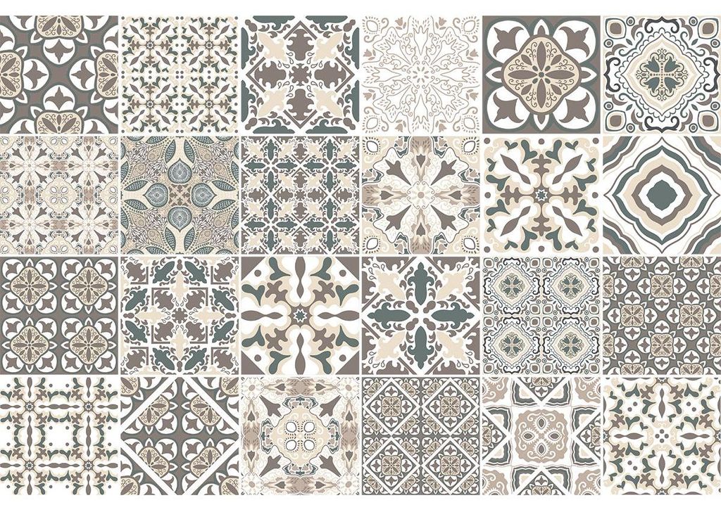 Wandfliesenaufkleber für Küche und Bad – 24 Zementfliesenaufkleber im Azulejos Amador-Stil – 24 Aufkleber, 20 x 20 cm