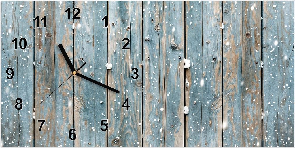 Wanduhr aus Glas mit Motiv Holz mit Schnee- 60 x 30 cm - inkl. Aufhängesystem
