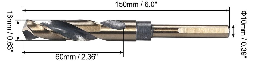 Reduziertem Spiralbohrer 16mm Schnellarbeitsstahl 10mm Schaft 4341
