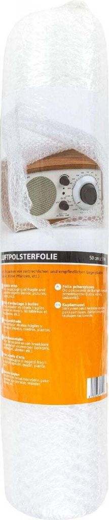 Transparente Luftpolsterfolie 5 x 0,5 m mit Stoßschutz und Produktbild 