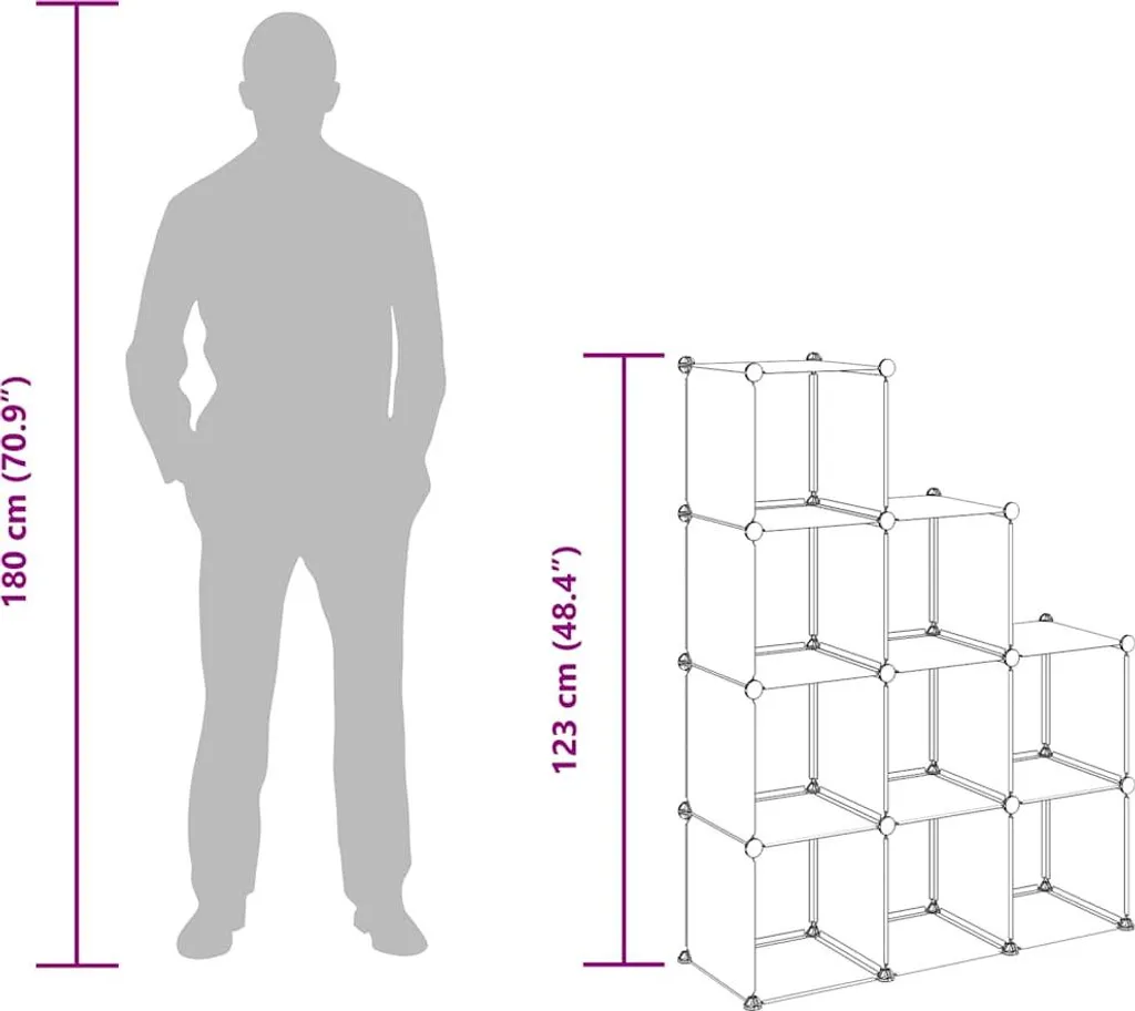 Meuble de rangement 9 cases modulables en plastique PP transparent - 9