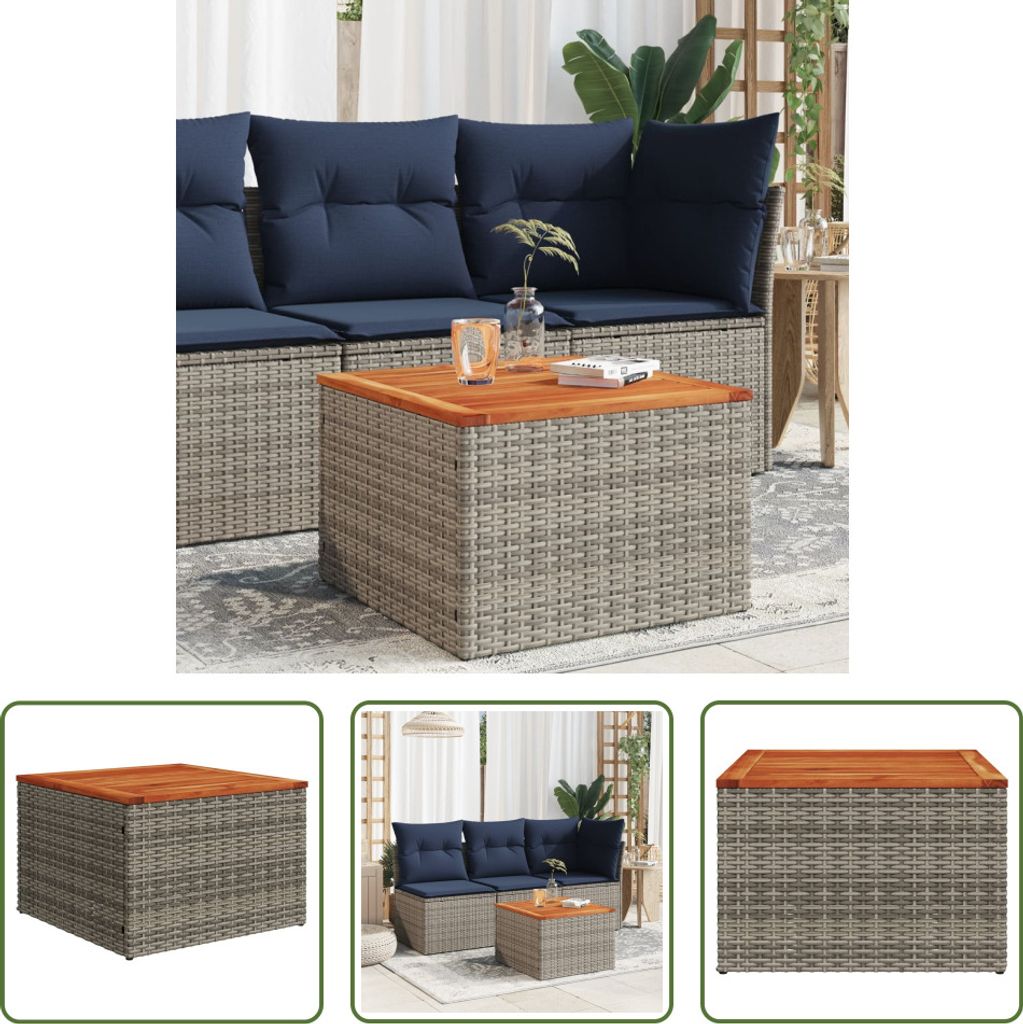 The Living Store Gartentisch Grau 55x55x37 cm Poly Rattan und Akazienholz