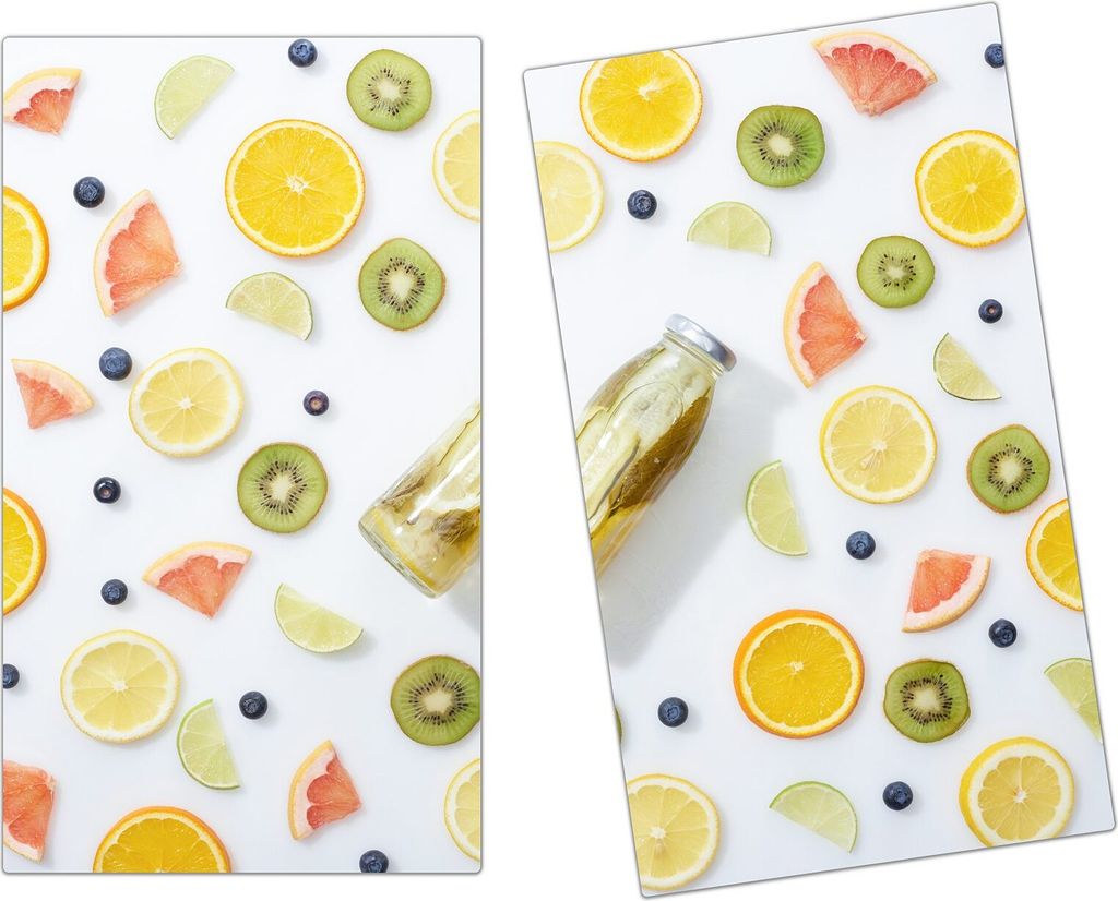 Spritzschutz Herdabdeckplatte Schneidebrett aus Glas Muster aus Früchten 2-Teilig (60x52cm)